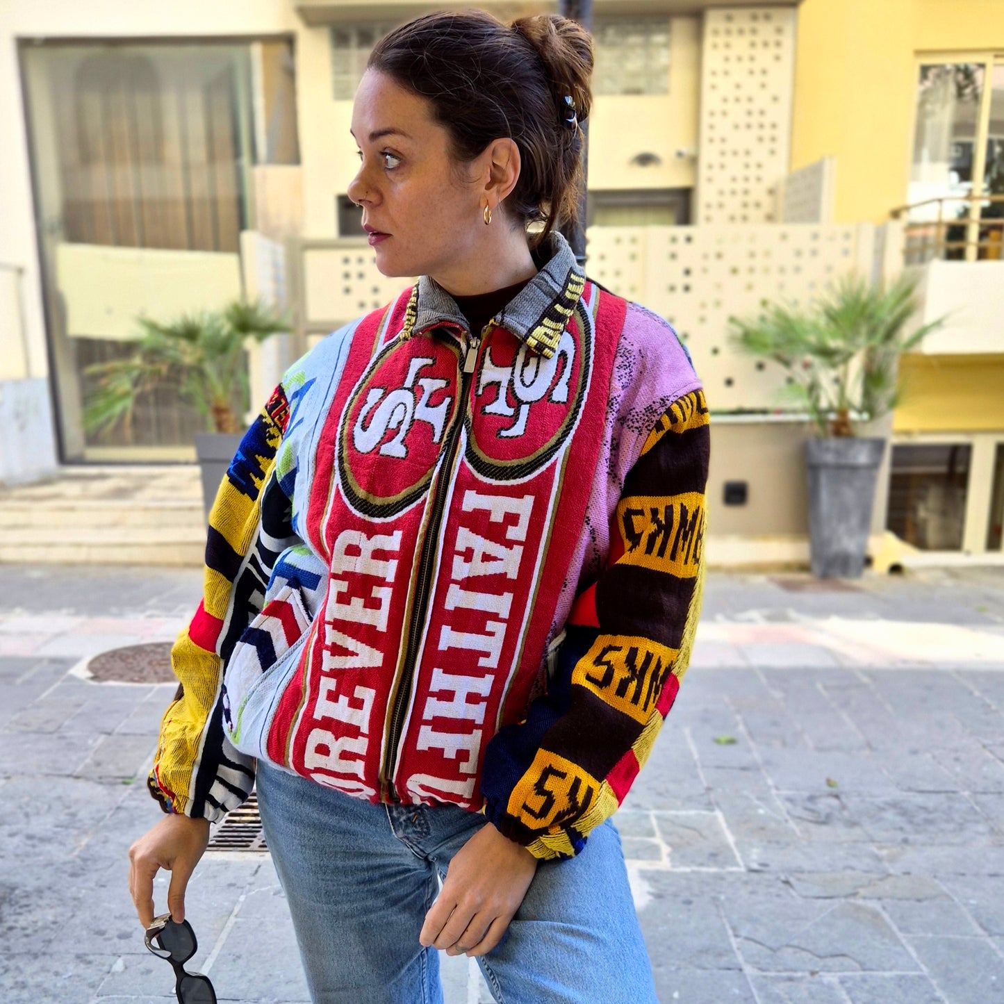 Reworked Sports Scarves Jacket
