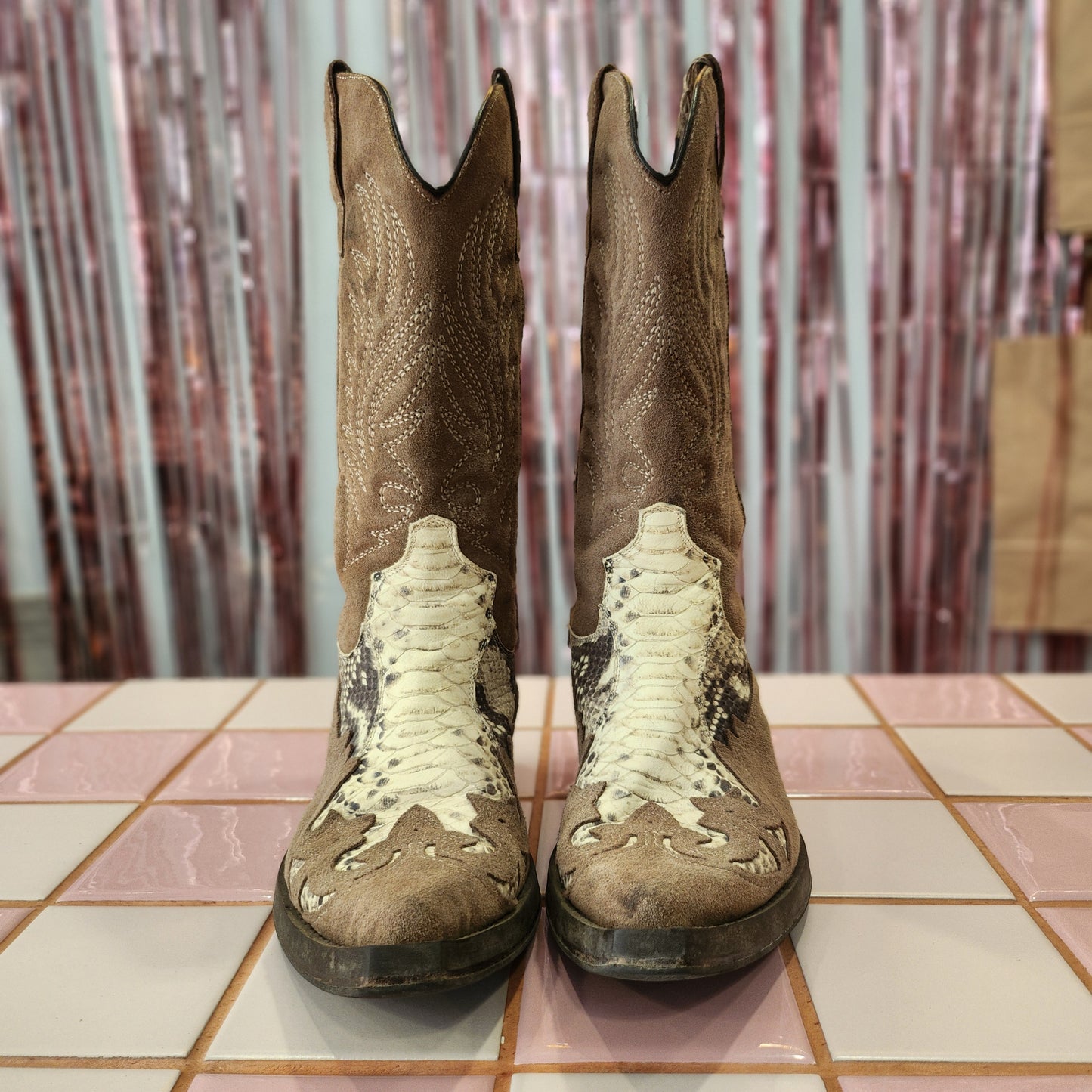Suede and Snake Cowboy Boots