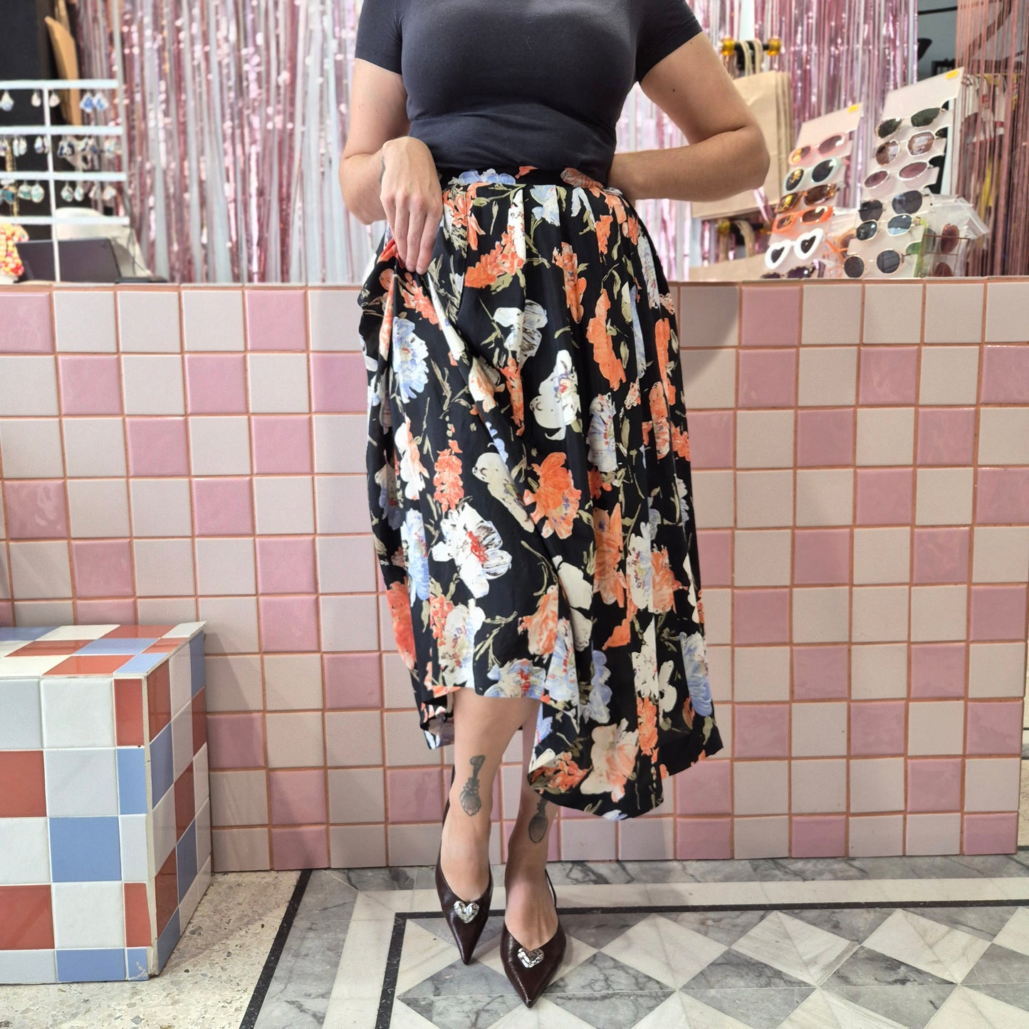 Vintage Floral Midi Skirt