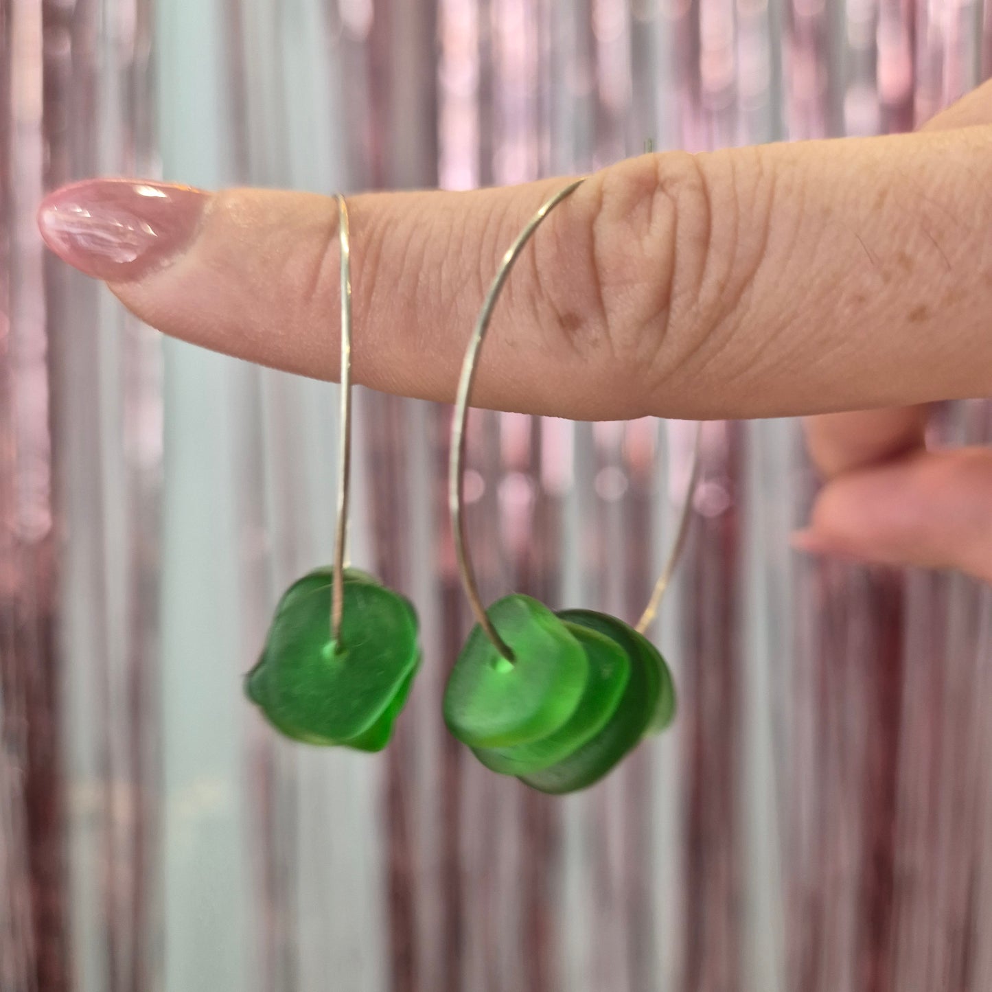 Green Seaglass Silver Hoops