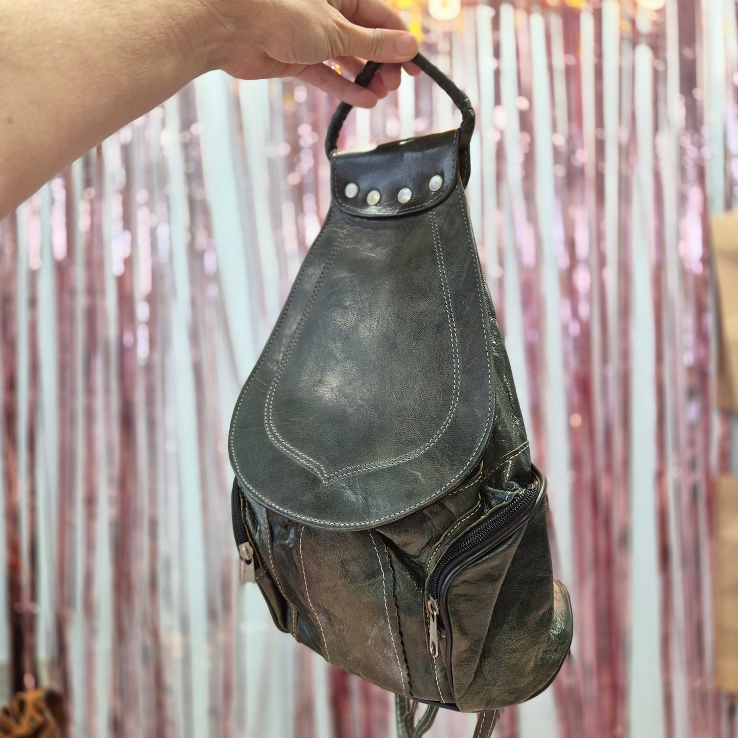 Green Leather Backpack