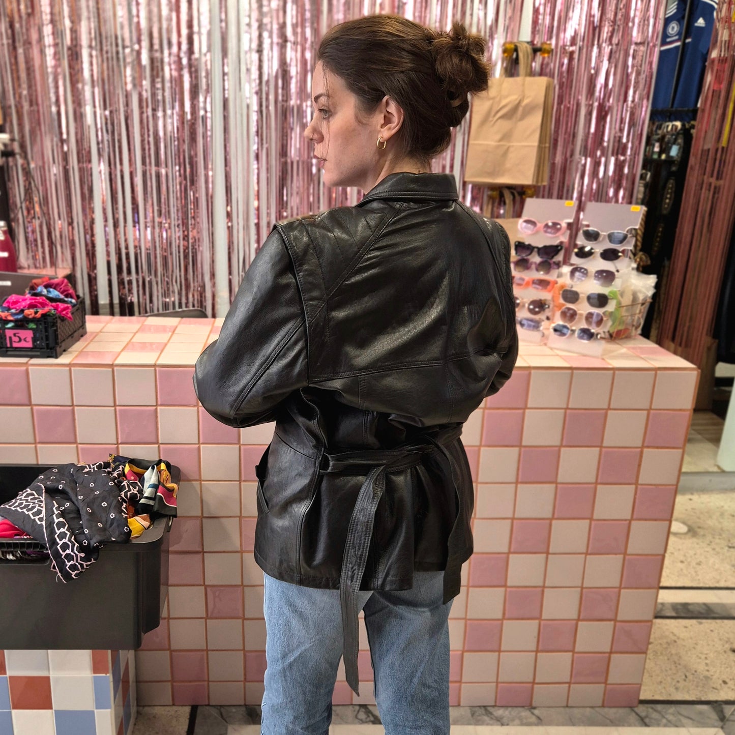 Vintage Leather Jacket with Belt