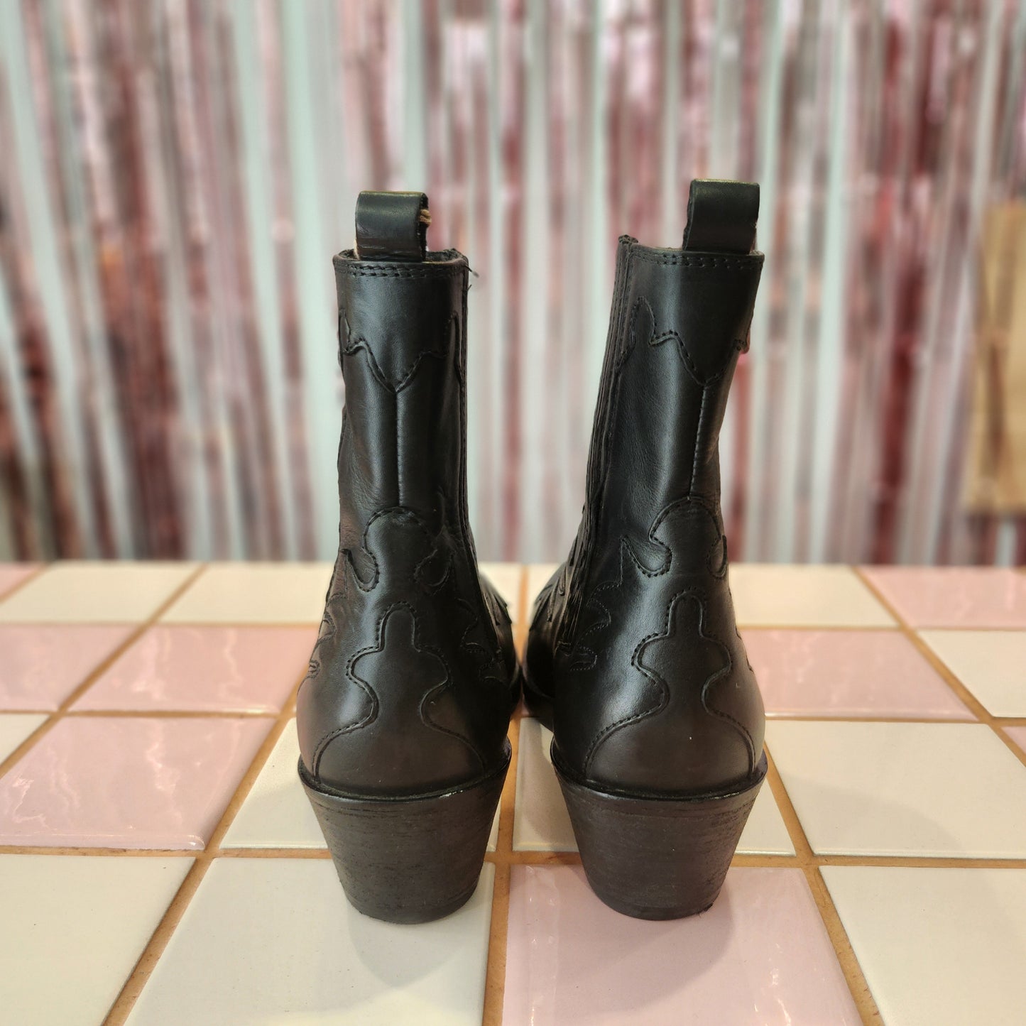 Detailed Black Cowboy Boots