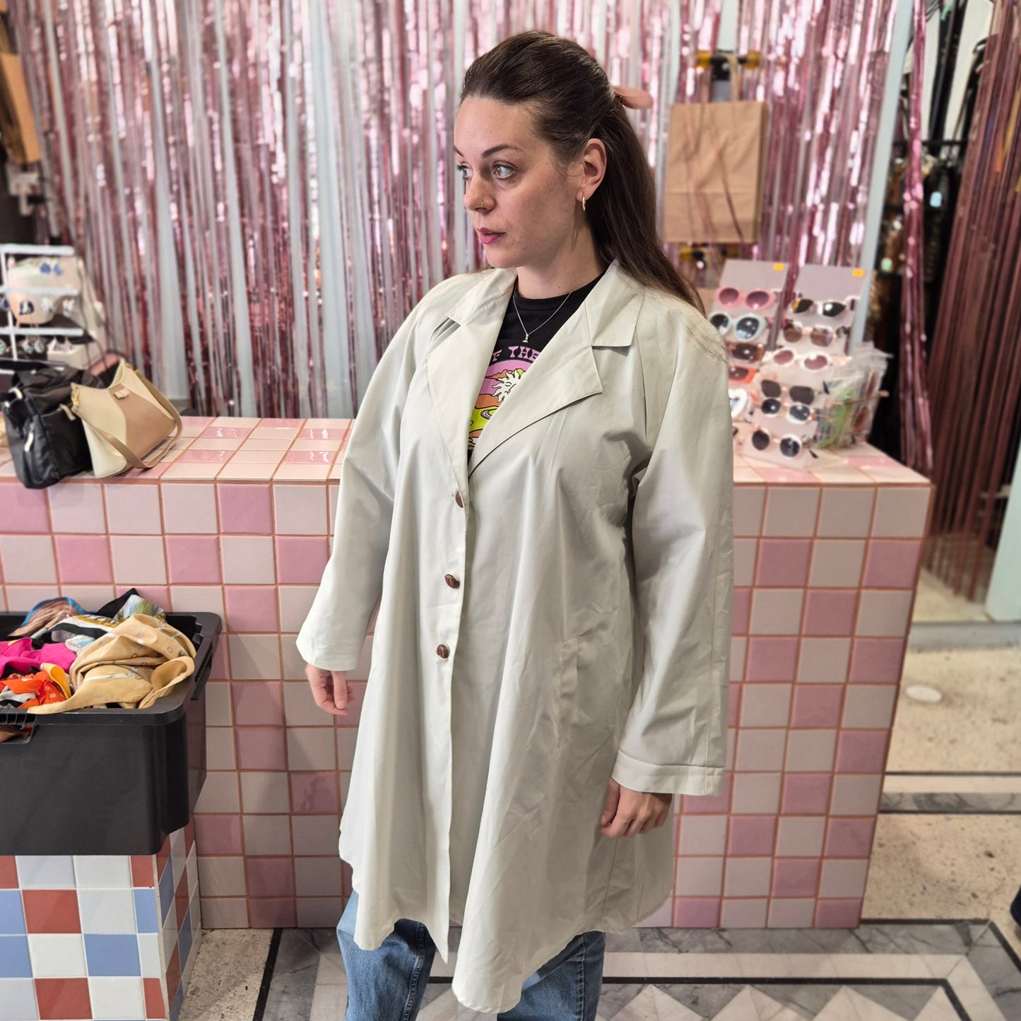 Elegant Vintage Cream Trench Coat