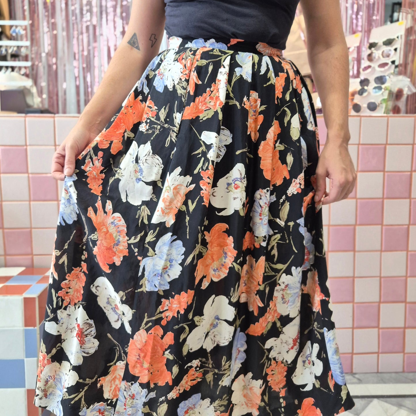 Vintage Floral Midi Skirt