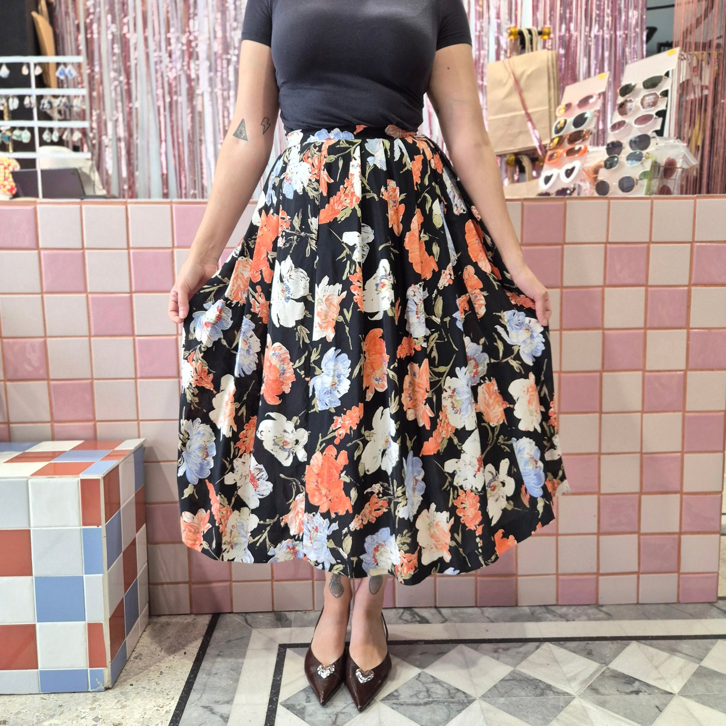Vintage Floral Midi Skirt