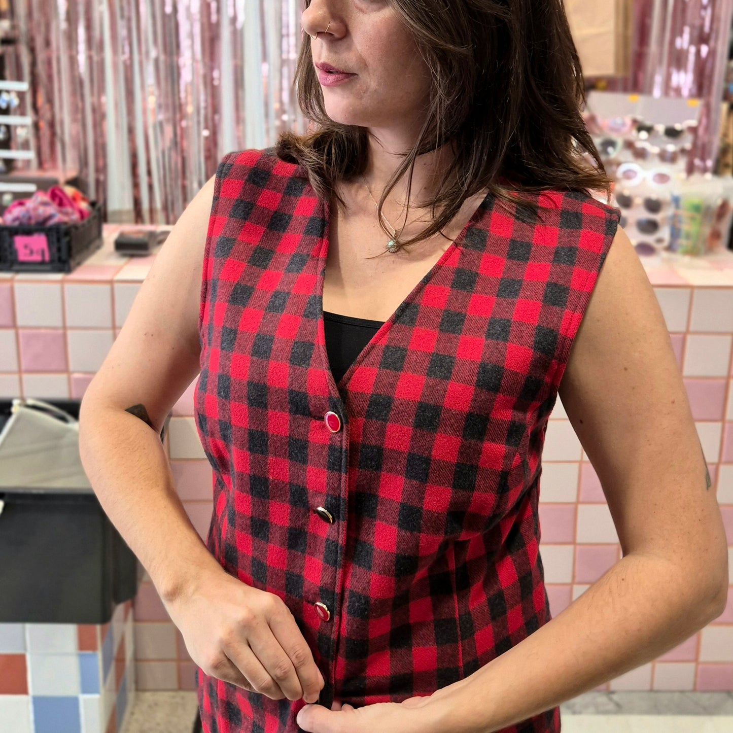 Checkered Felt Vest