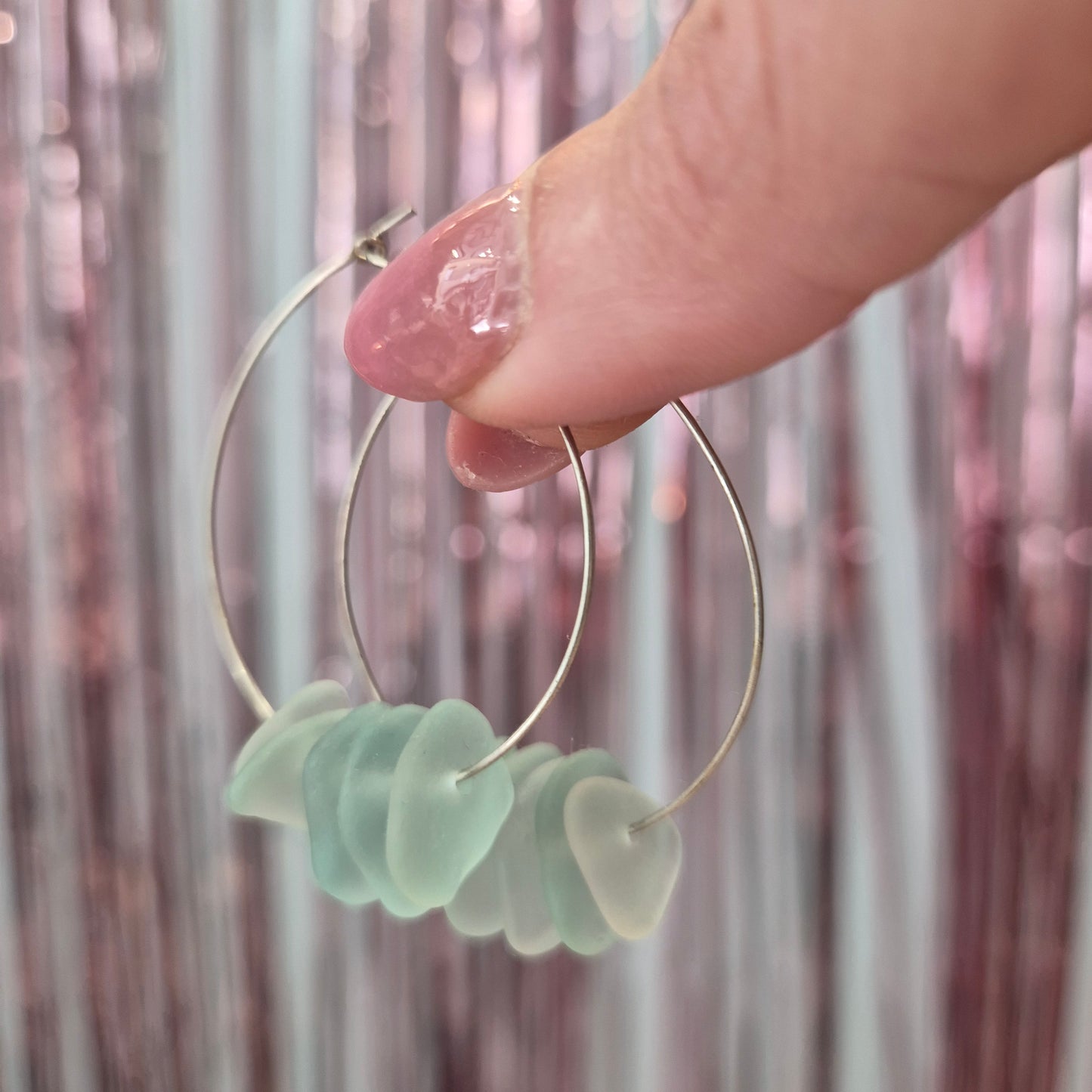 Light Aqua Seaglass Silver Hoops
