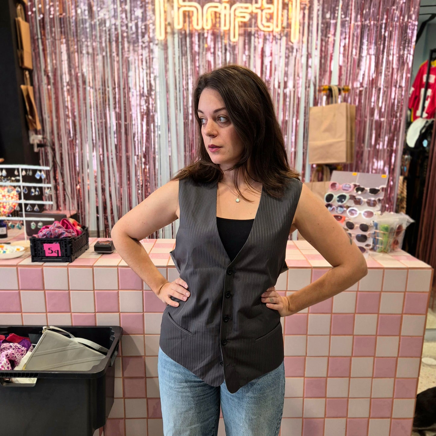 Grey Pinstripe Vest