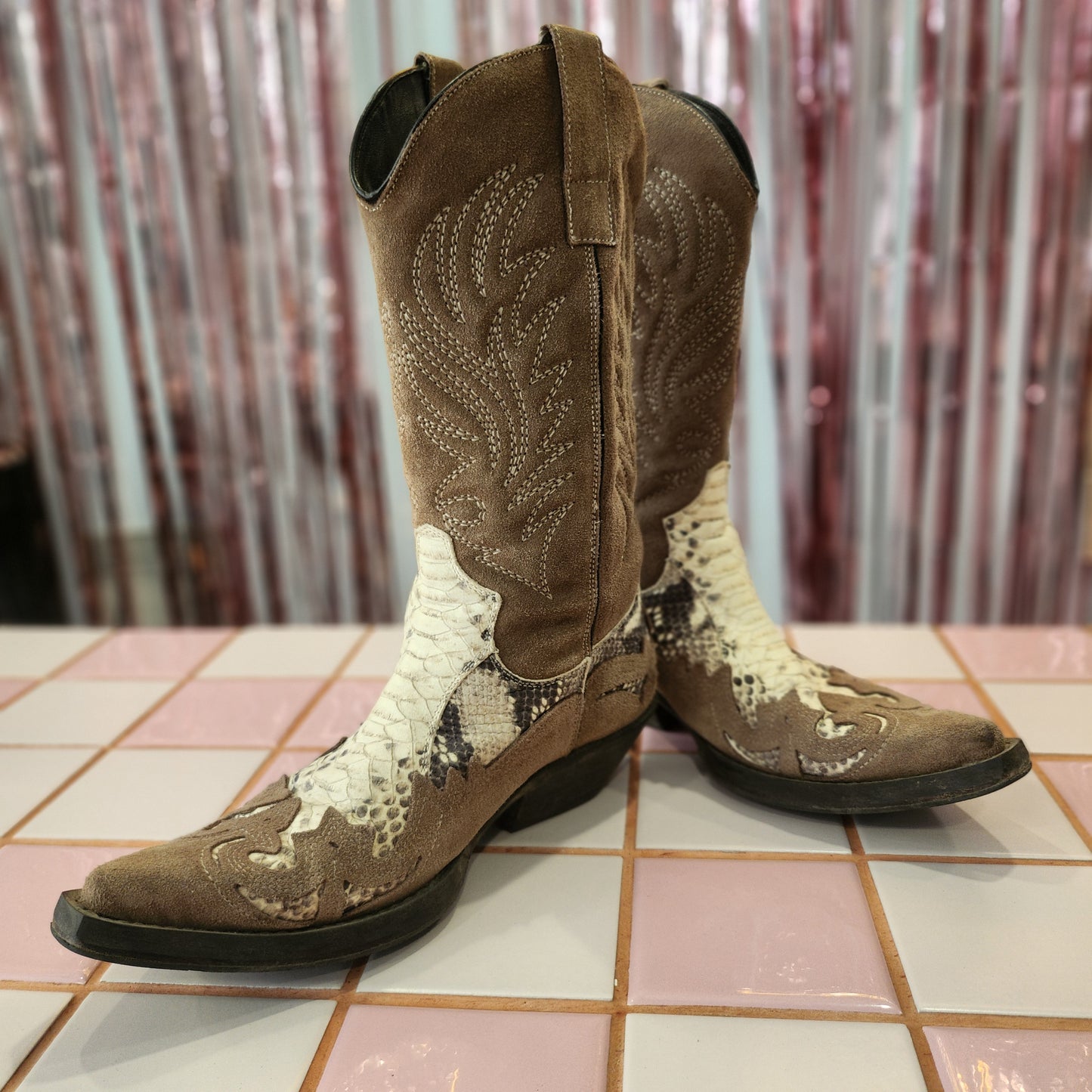 Suede and Snake Cowboy Boots