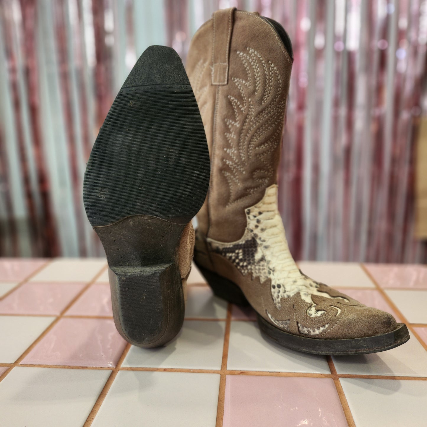 Suede and Snake Cowboy Boots