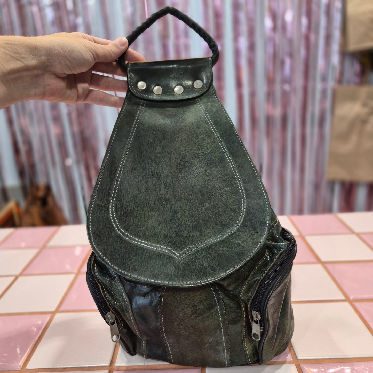 Green Leather Backpack