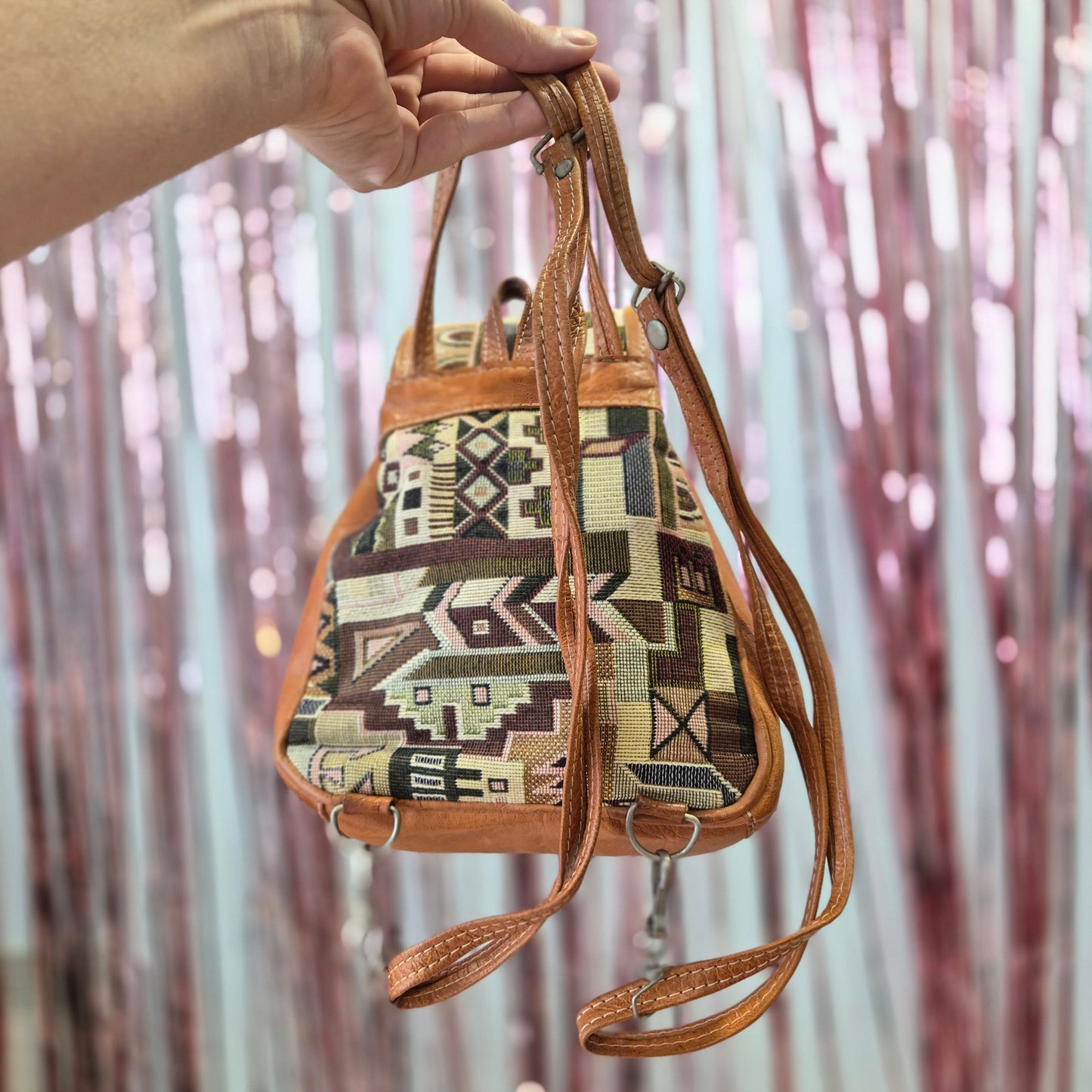 Leather & Tapestry mini backpack