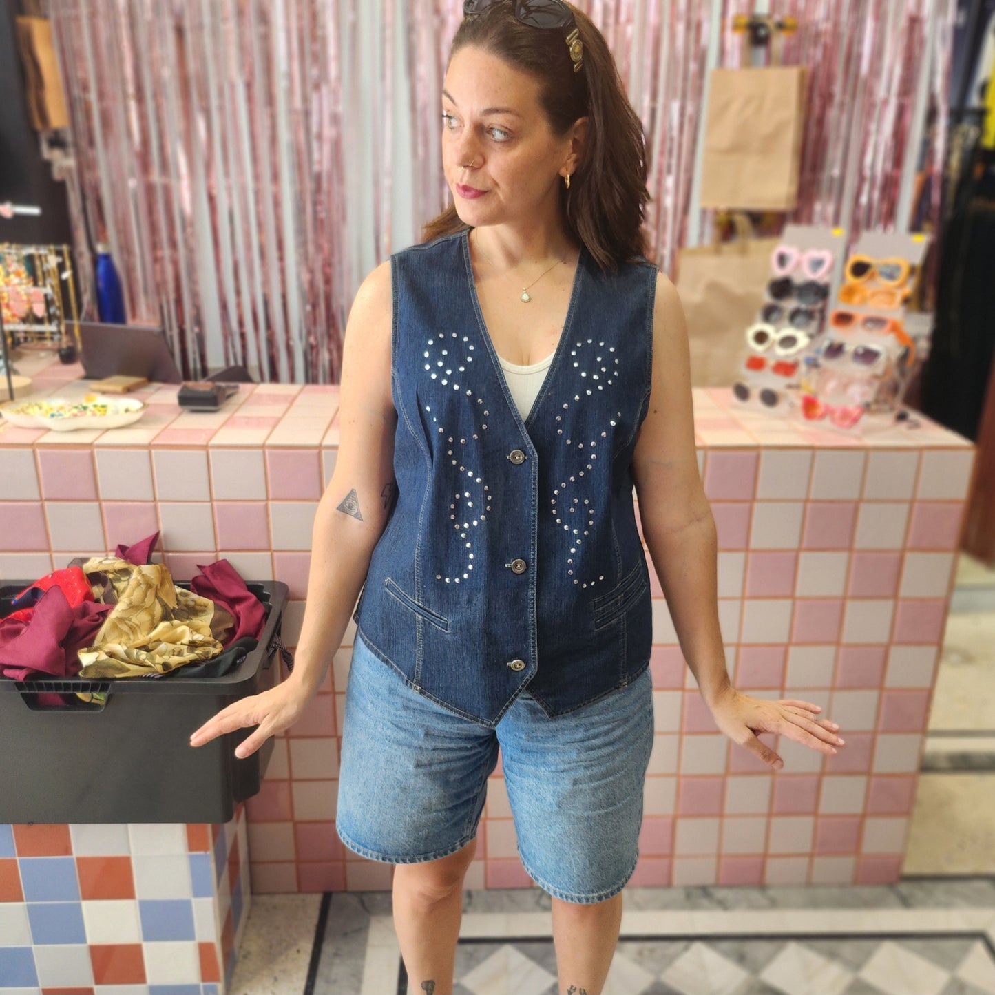 Denim Studded Vest