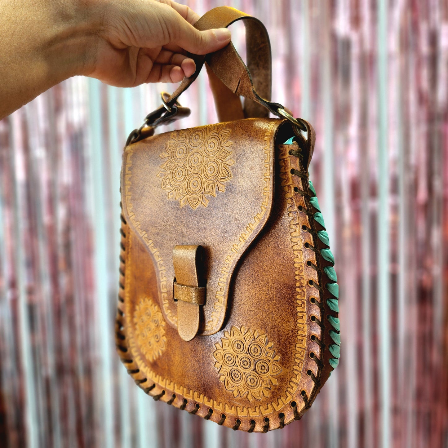 Detailed Vintage Leather Crossbody Bag