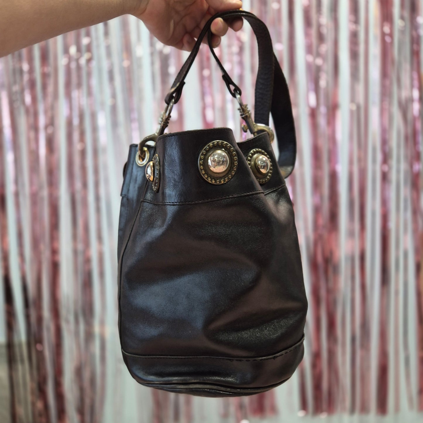 Leather Bucket Crossbody Bag