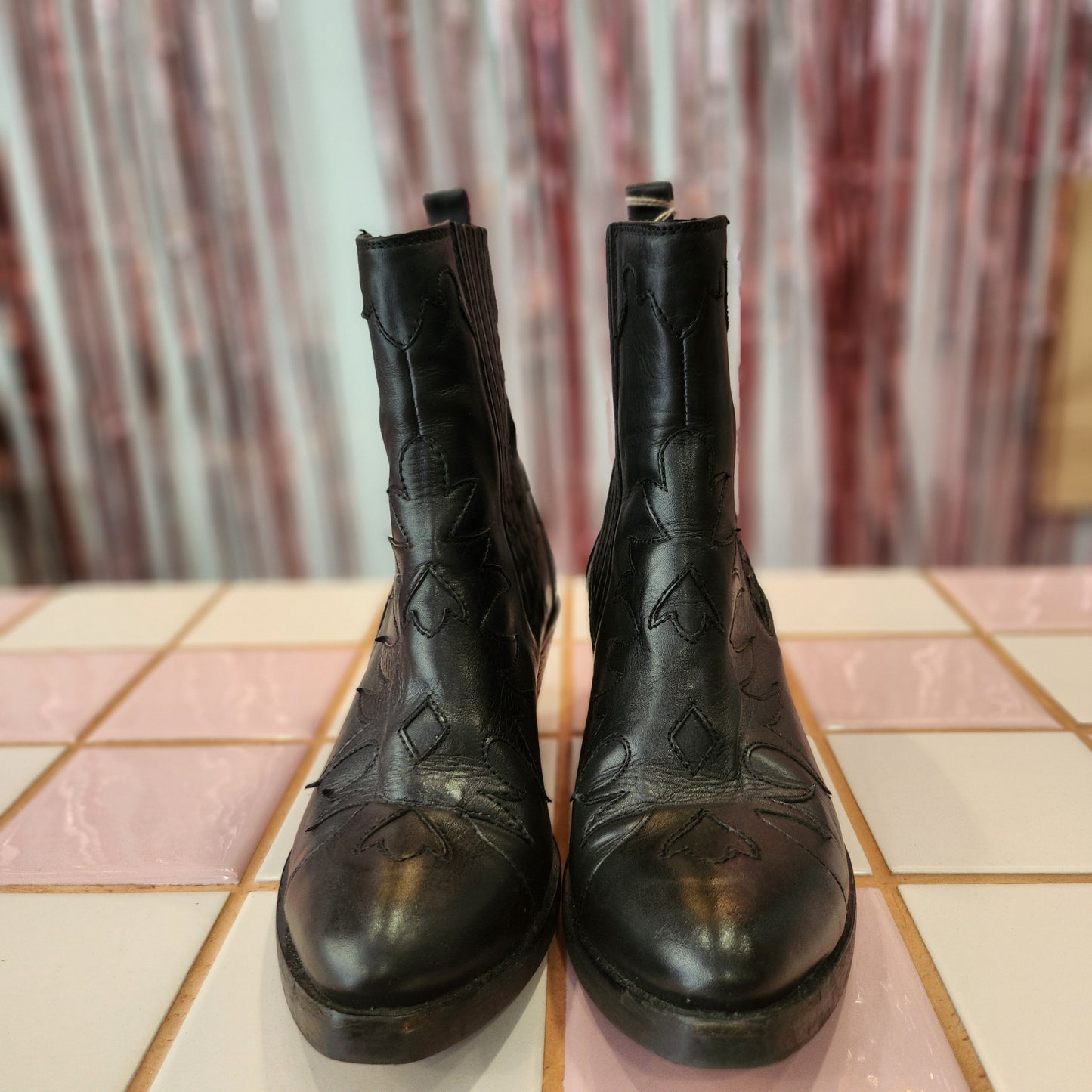 Detailed Black Cowboy Boots