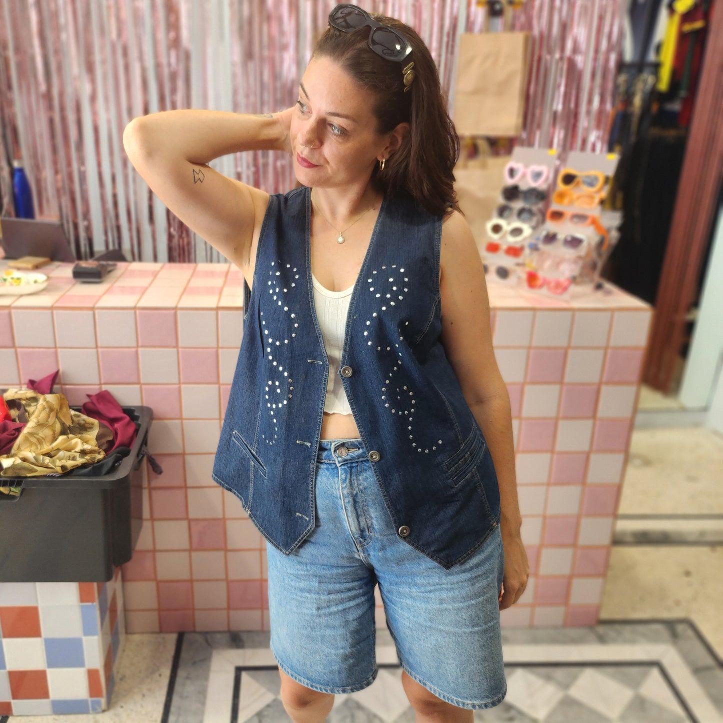 Denim Studded Vest