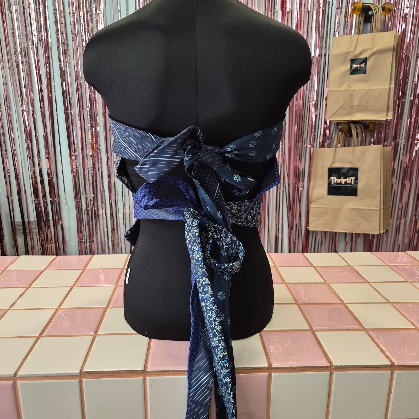 Upcycled Tie Strapless Top