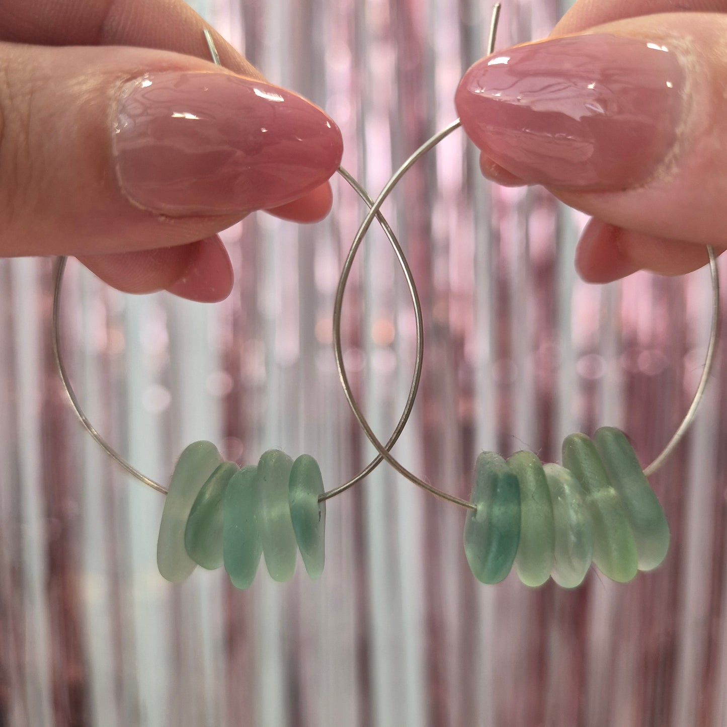 Aqua Seaglass Silver Hoops