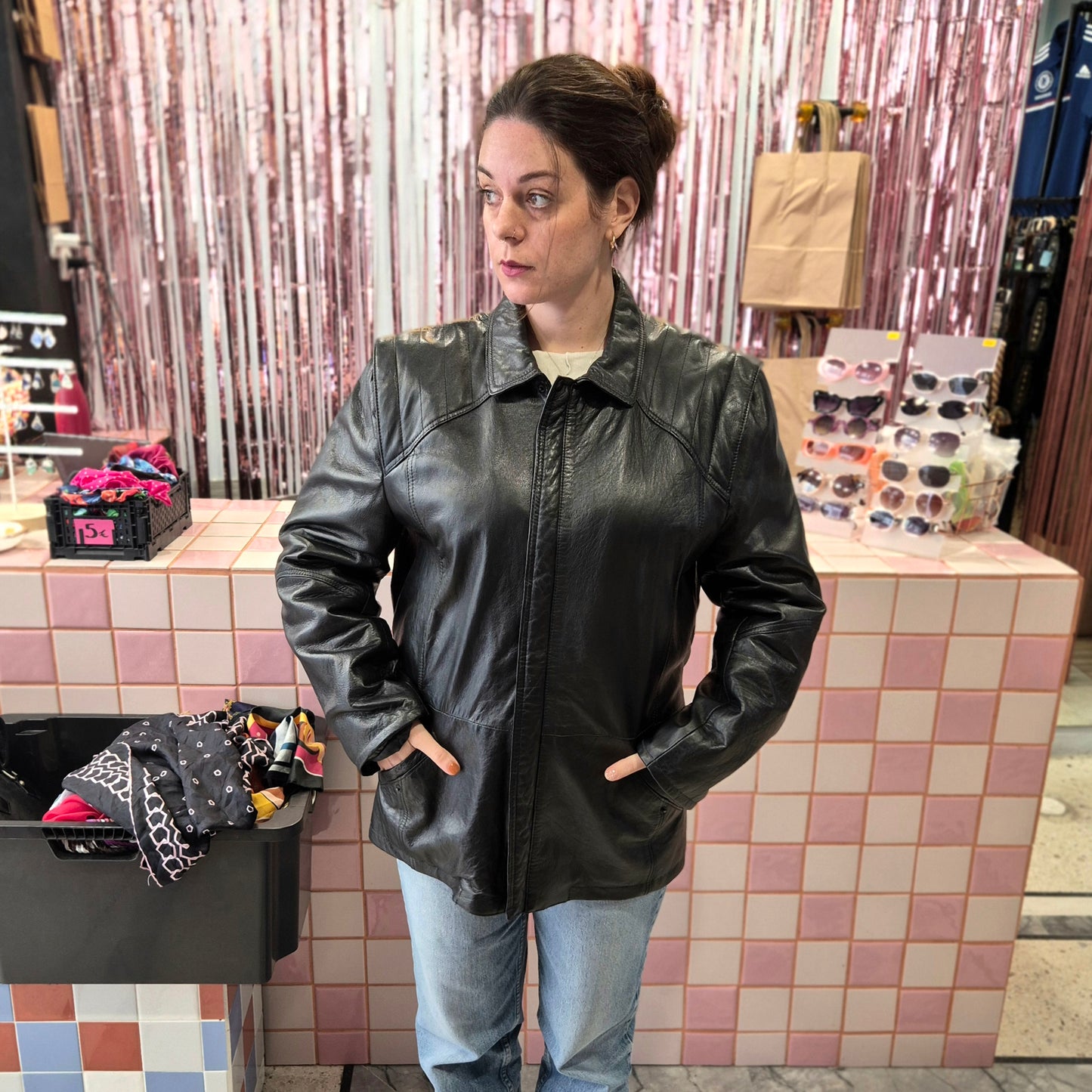Vintage Leather Jacket with Belt