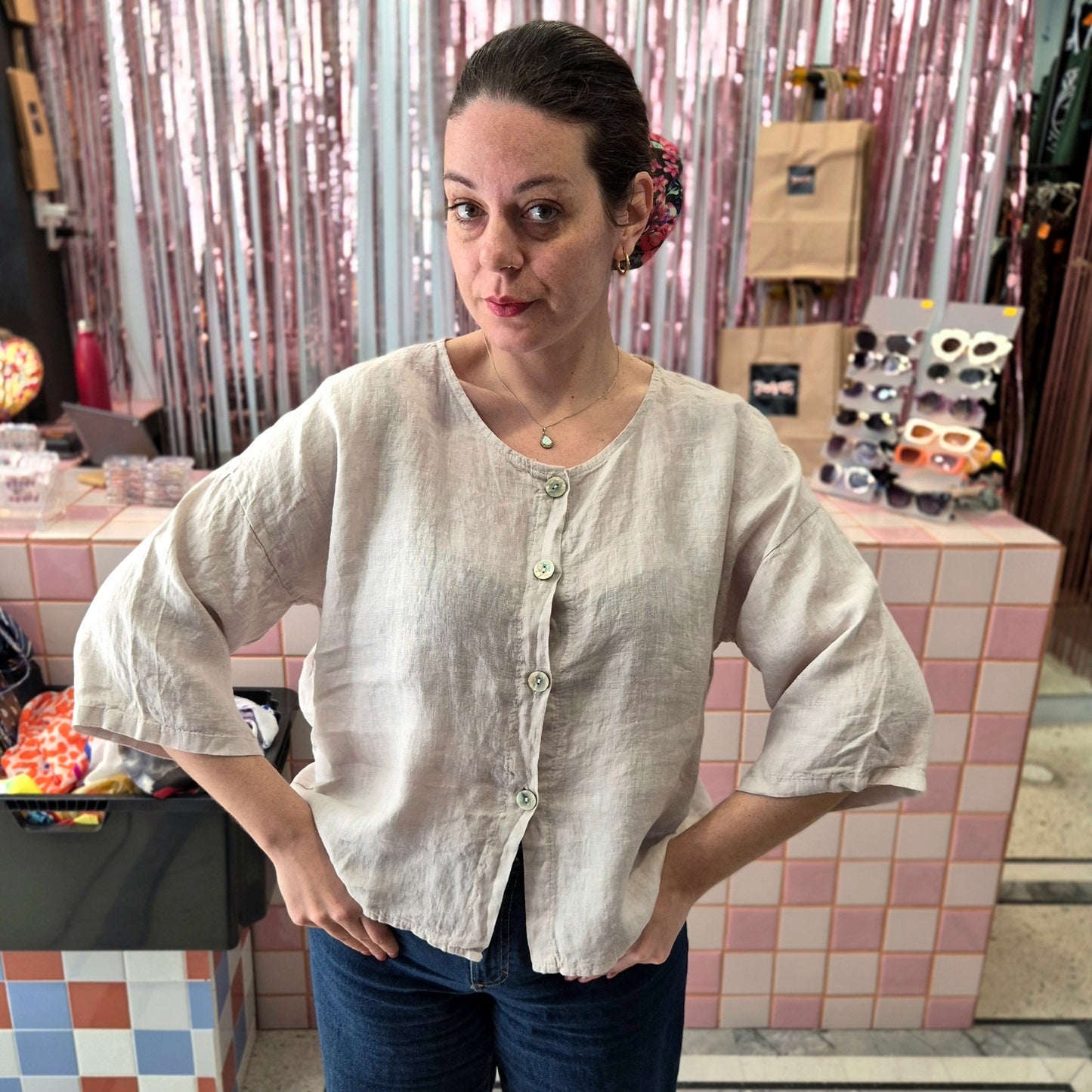 Linen Mix Cropped Top