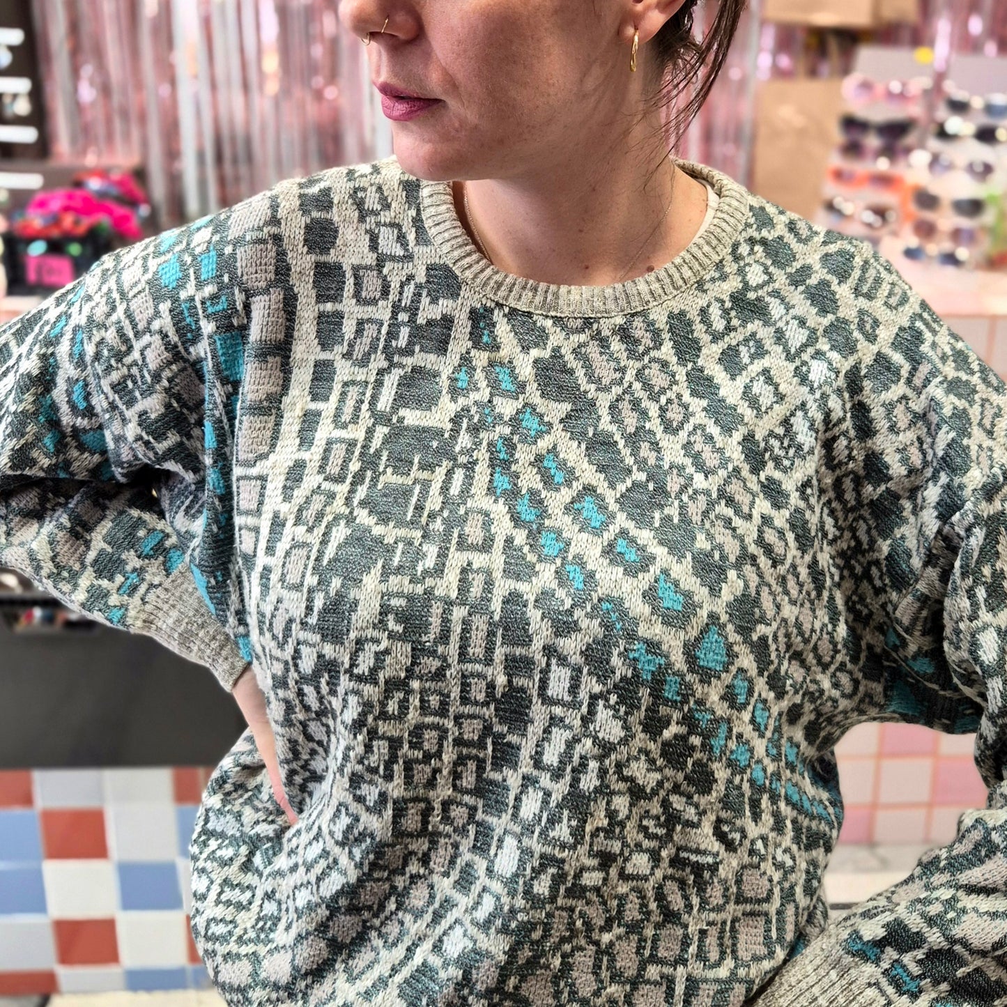 Vintage Patterned Knitted Crewneck