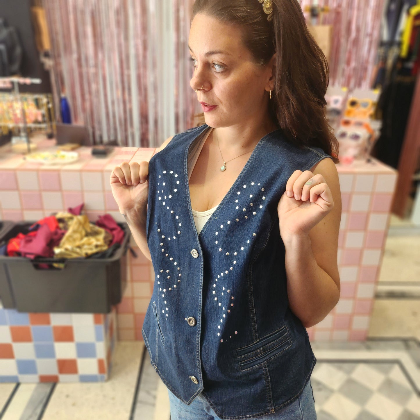Denim Studded Vest