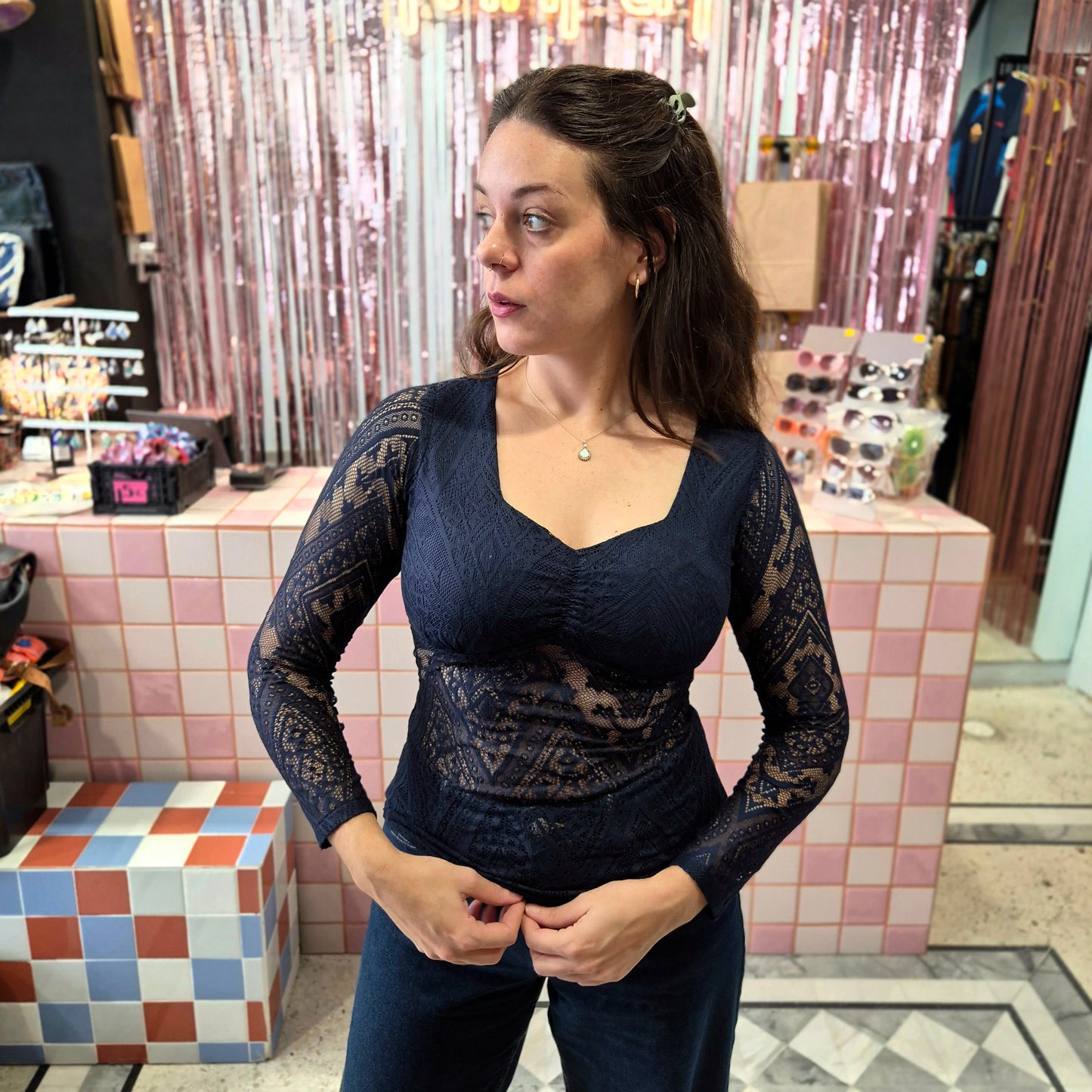 Y2K Blue Lace Top