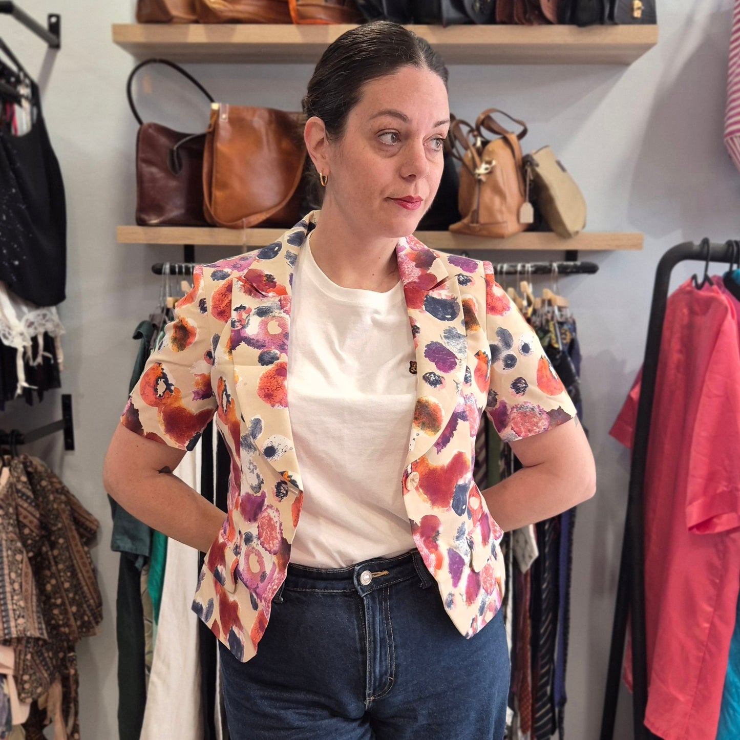 Floral Short Sleeve Blazer