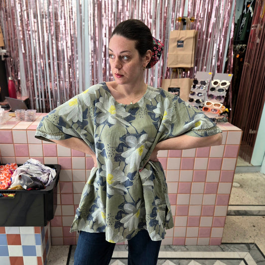 Linen Oversized Floral Top