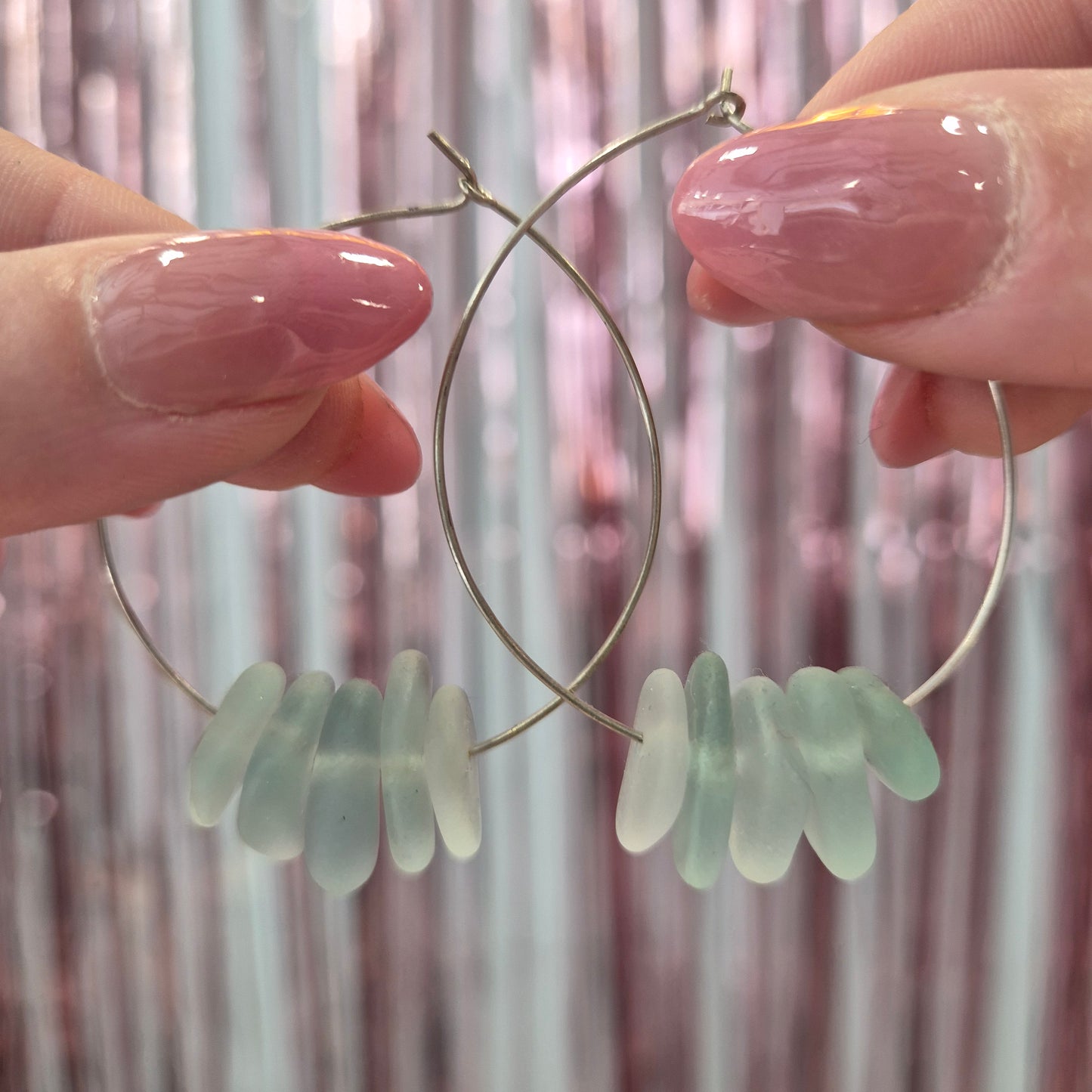Light Aqua Seaglass Silver Hoops