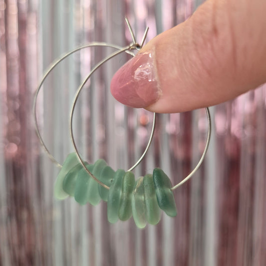 Aqua Seaglass Silver Hoops