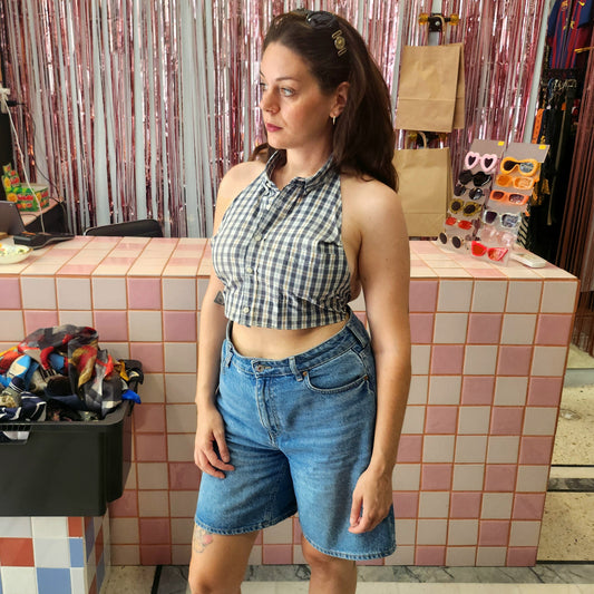 Reworked Shirt Top - checkered