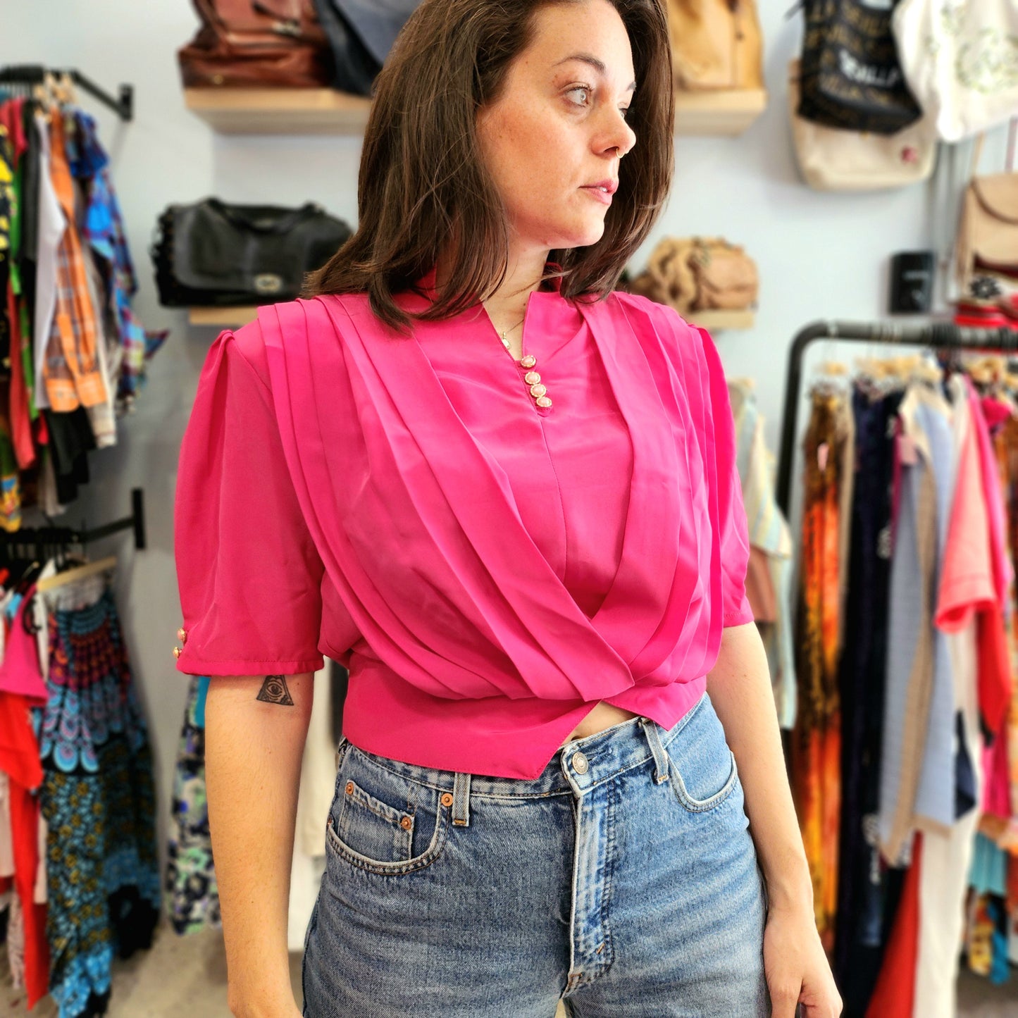 Classy Hot Pink Vintage Top-Blend Silk