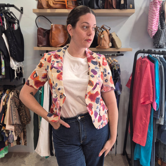 Floral Short Sleeve Blazer