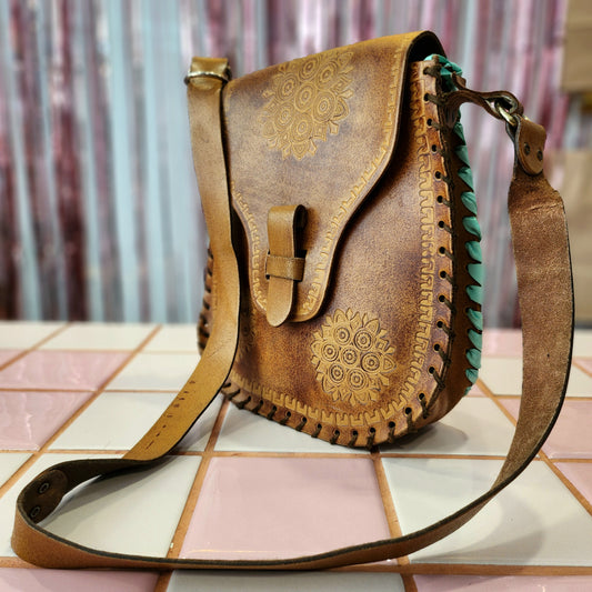 Detailed Vintage Leather Crossbody Bag
