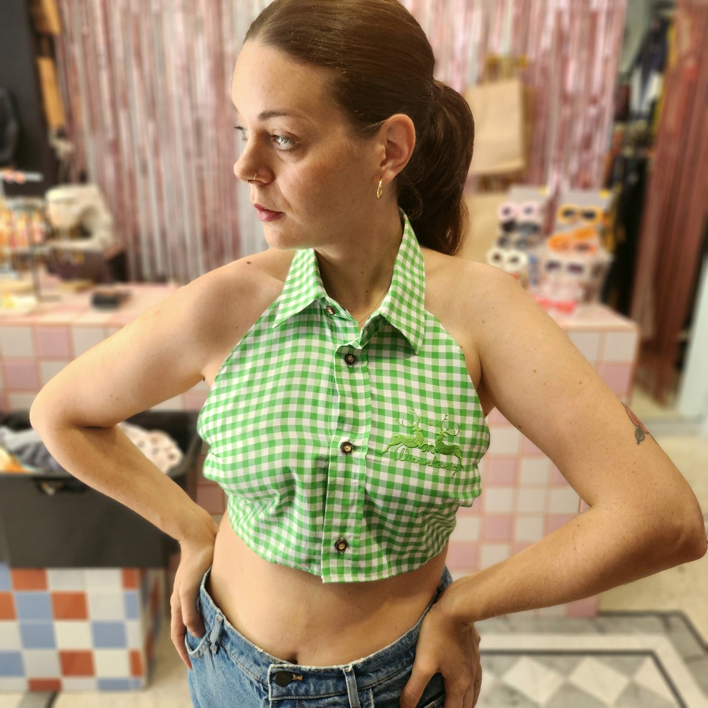 Reworked Shirt Top - Green
