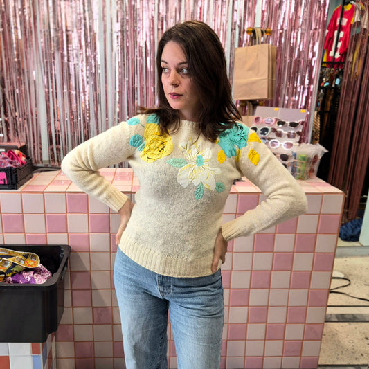 Vintage Knitted Top with Flowers