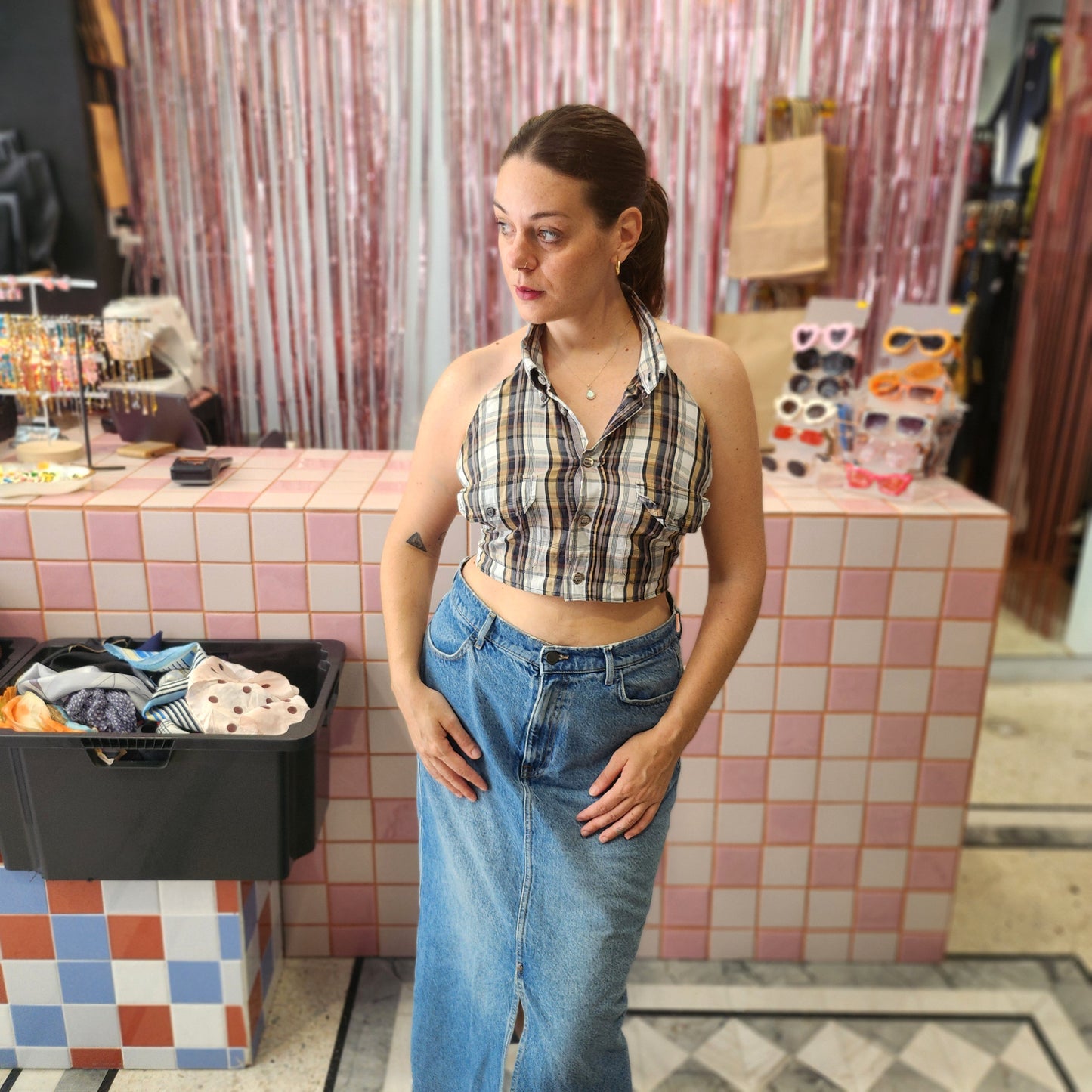 Reworked Shirt Top - plaid