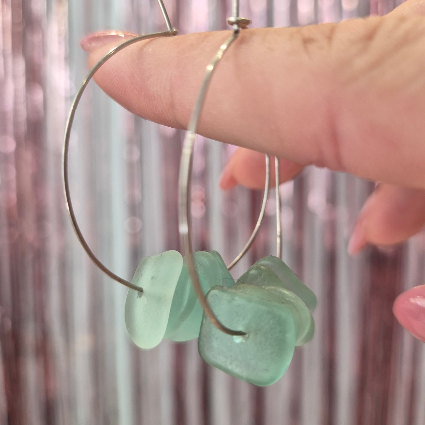 Aqua Seaglass Silver Hoops