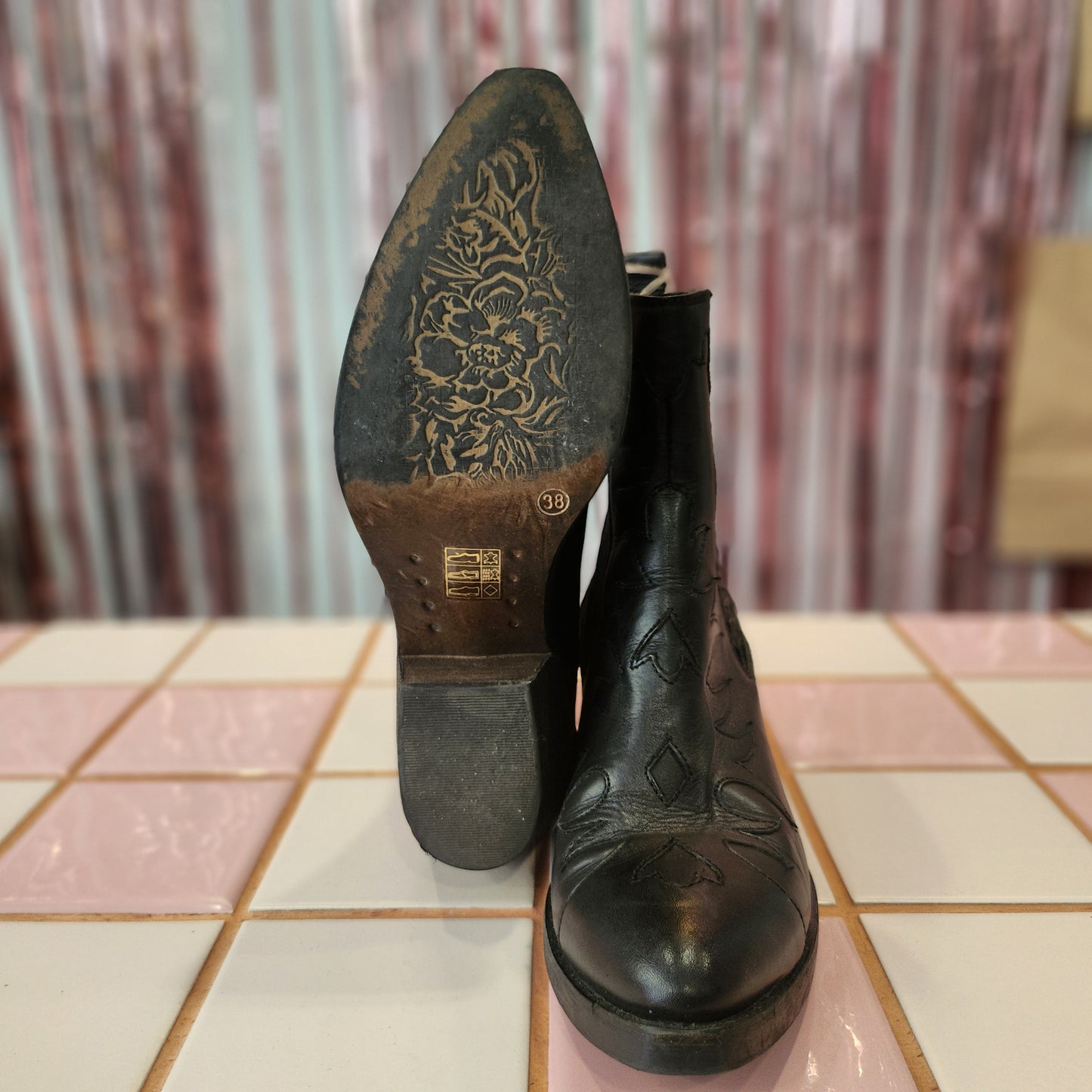 Detailed Black Cowboy Boots