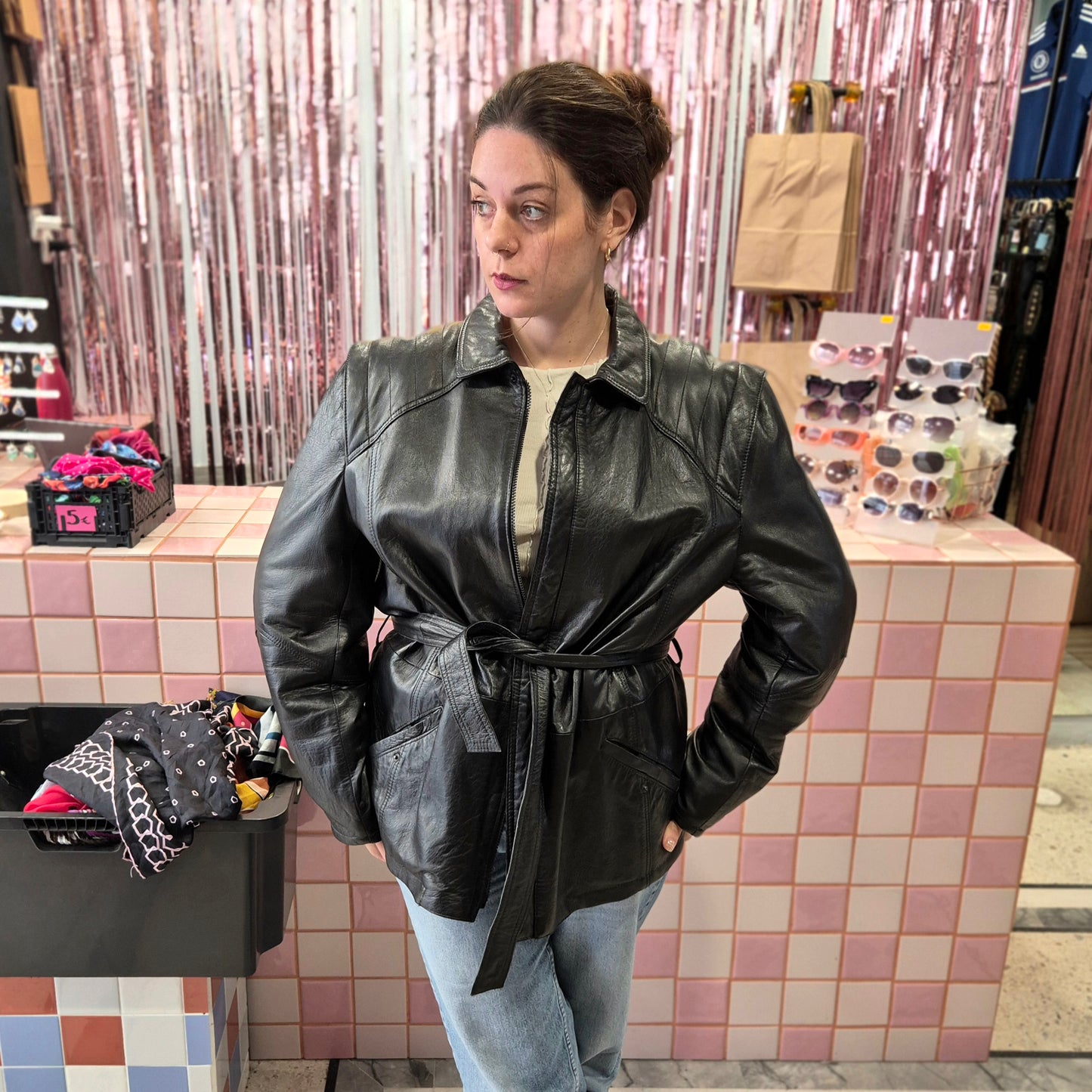 Vintage Leather Jacket with Belt