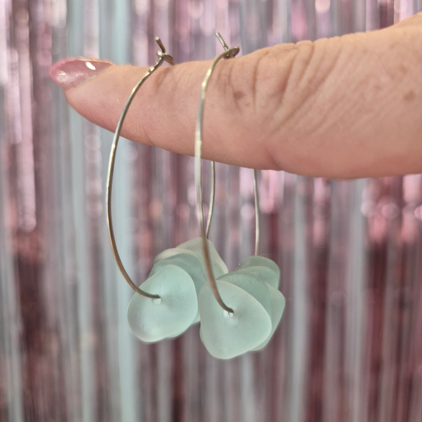 Light Aqua Seaglass Silver Hoops