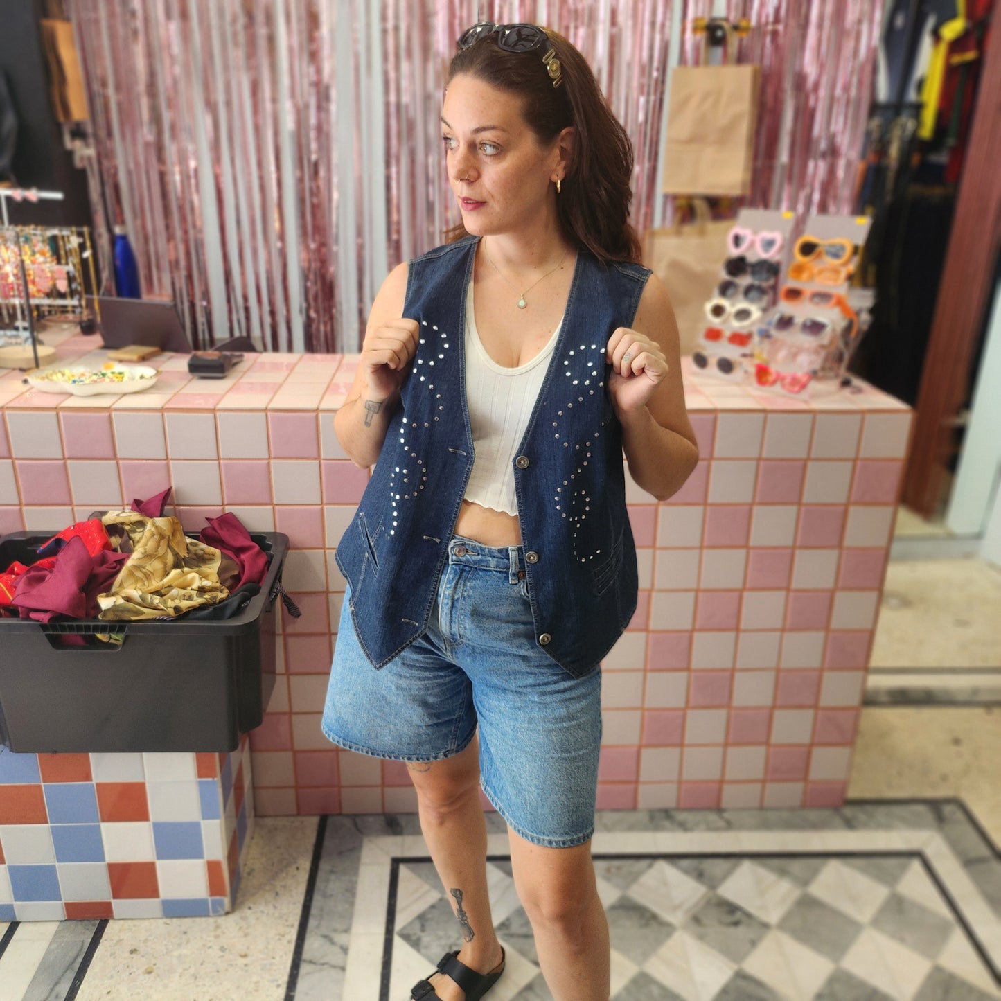 Denim Studded Vest
