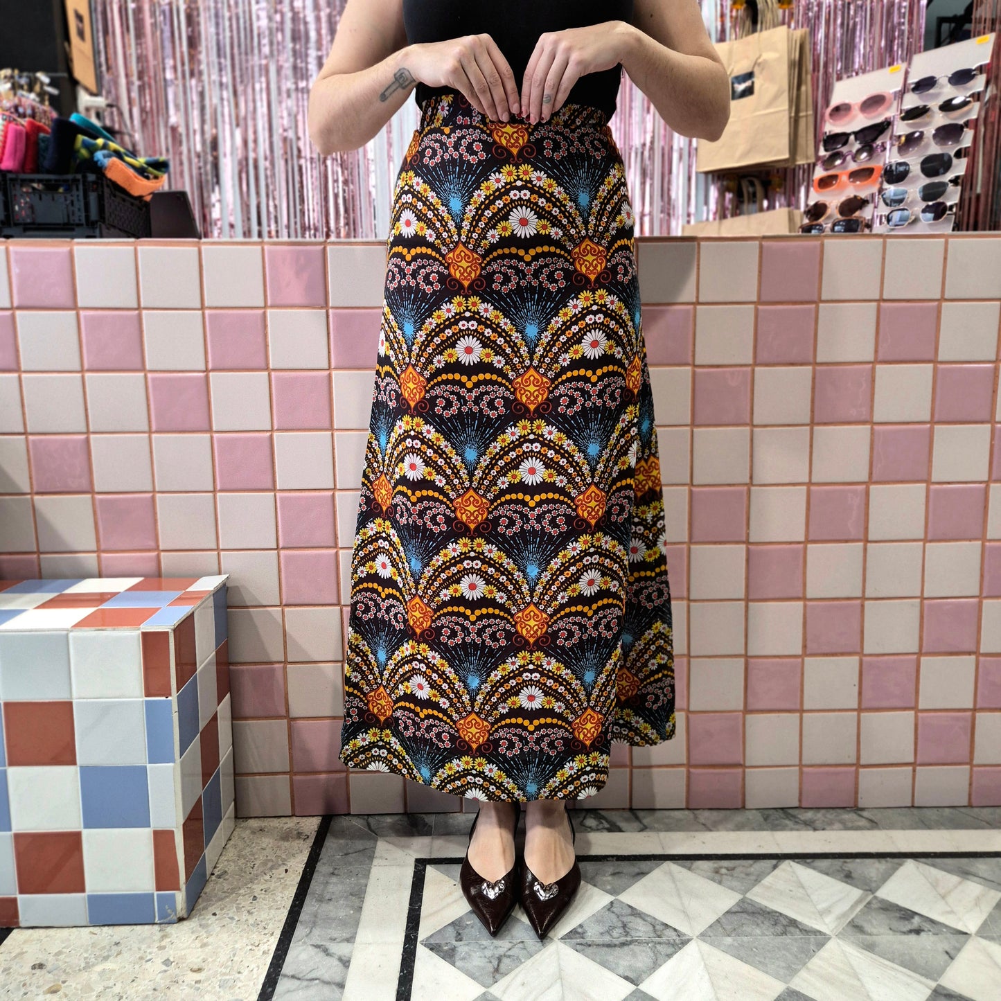 Vintage Patterned Maxi Skirt