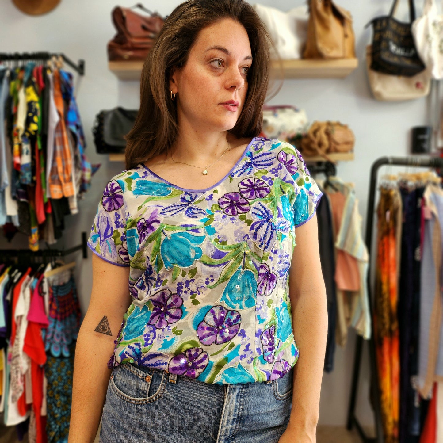 Cute Sequined Vintage Top