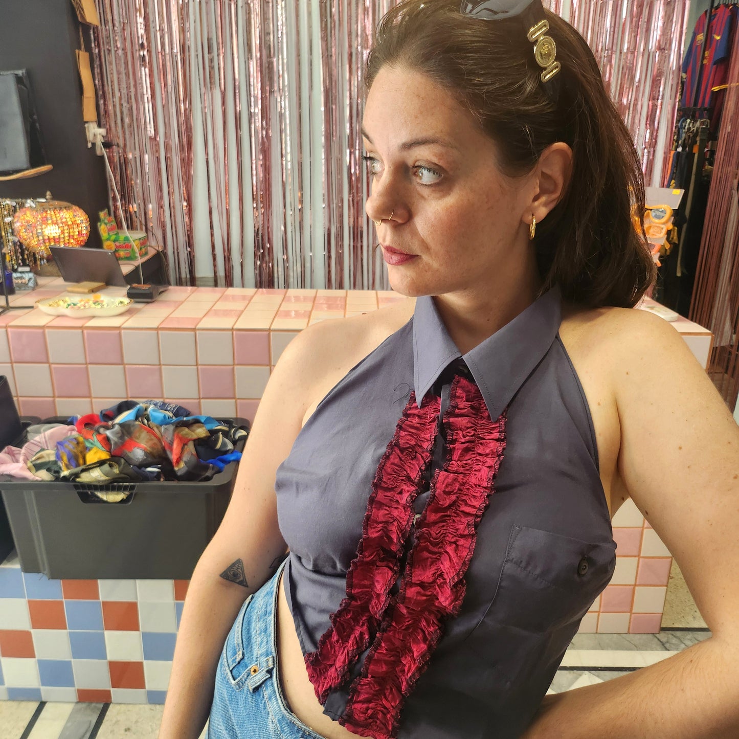 Reworked Shirt Top - ruffles