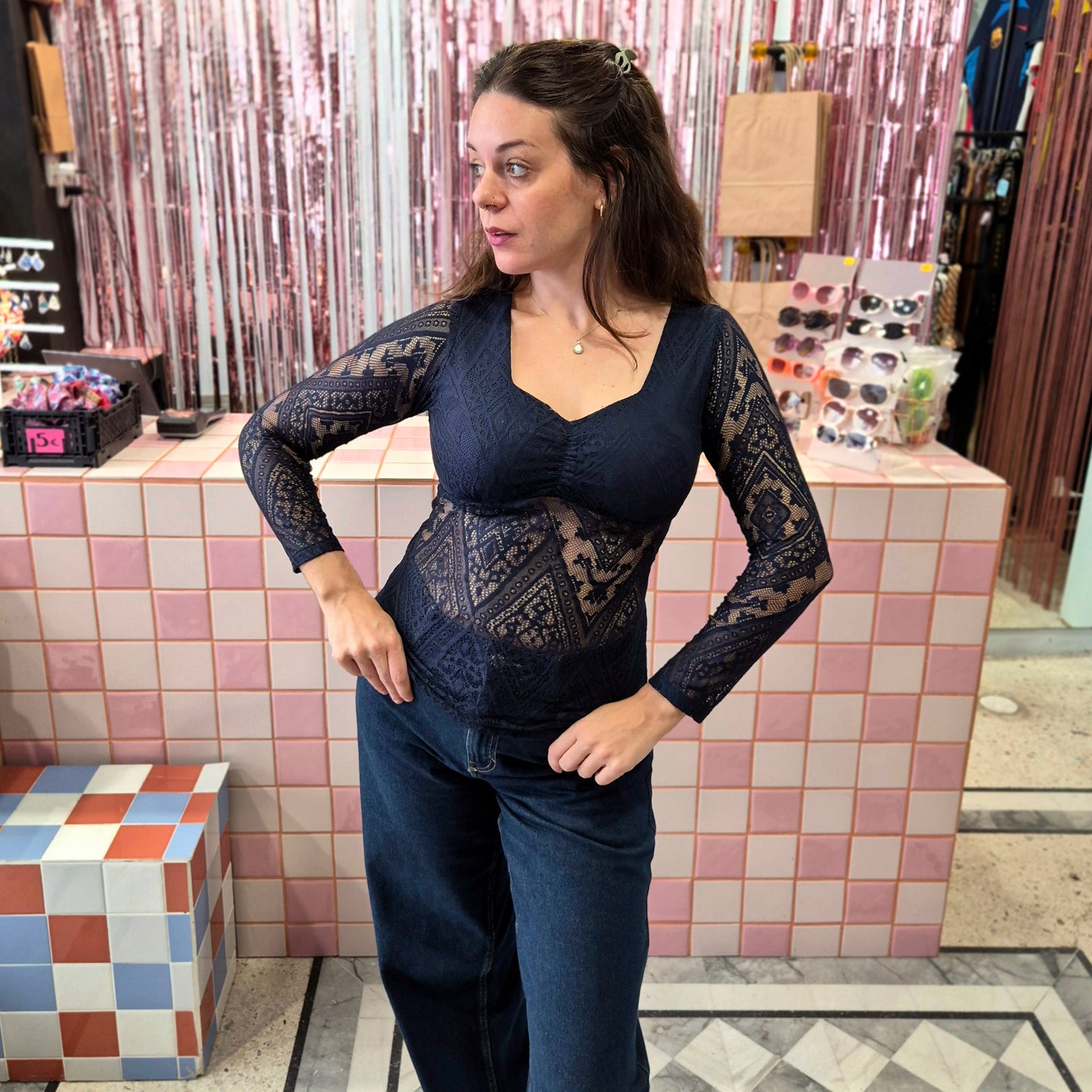 Y2K Blue Lace Top