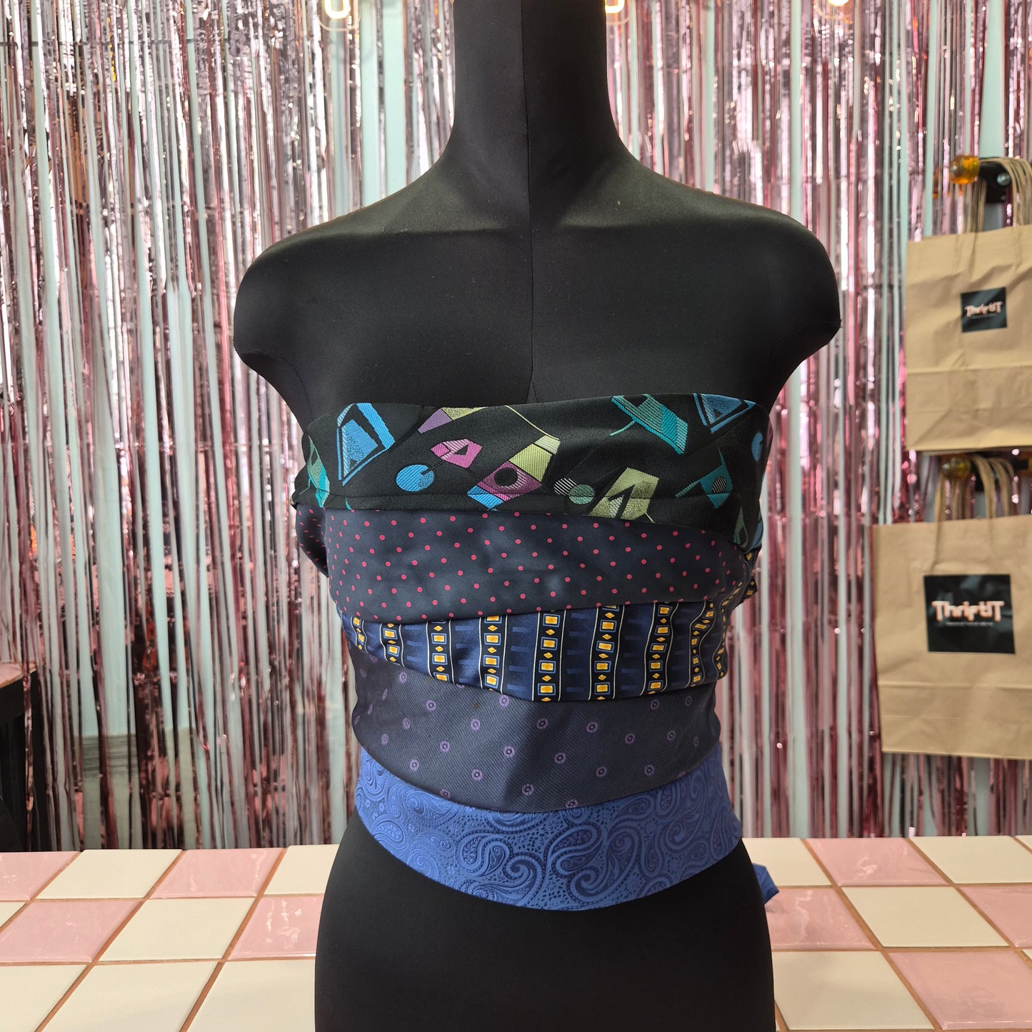 Upcycled Tie Strapless Top